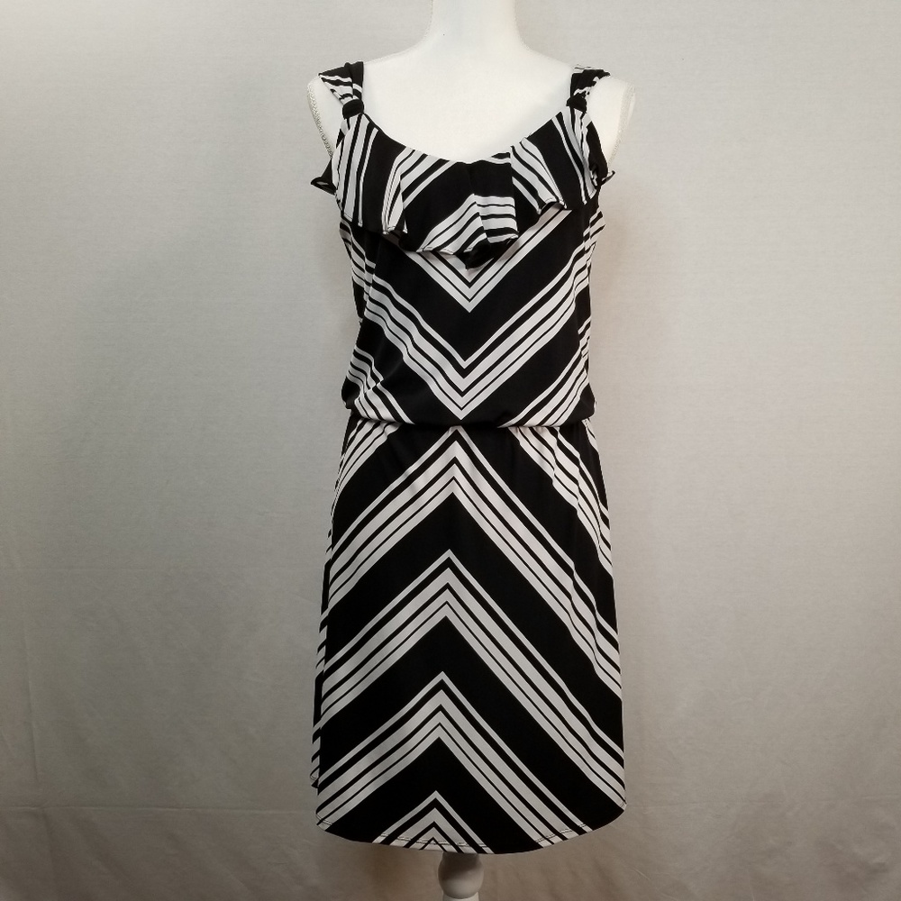 WHBM Sleeveless Chevron dress w/Ruffled Collar S